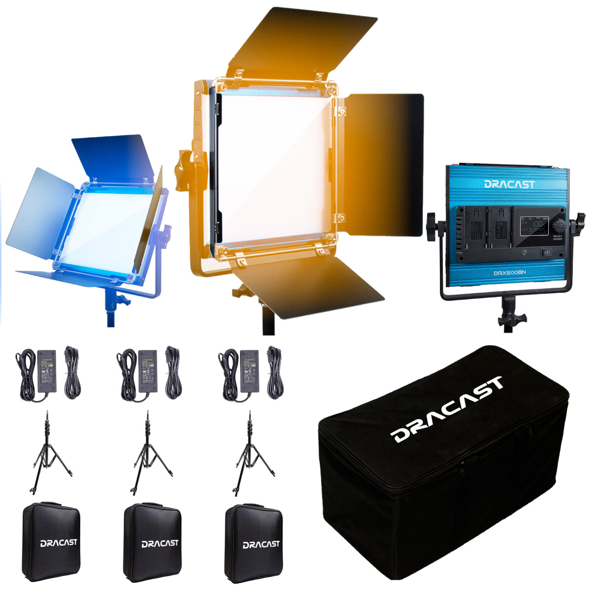 Dracast X Series LED500 Bi-Color LED 3 Light Kit with Nylon Padded Travel Case
