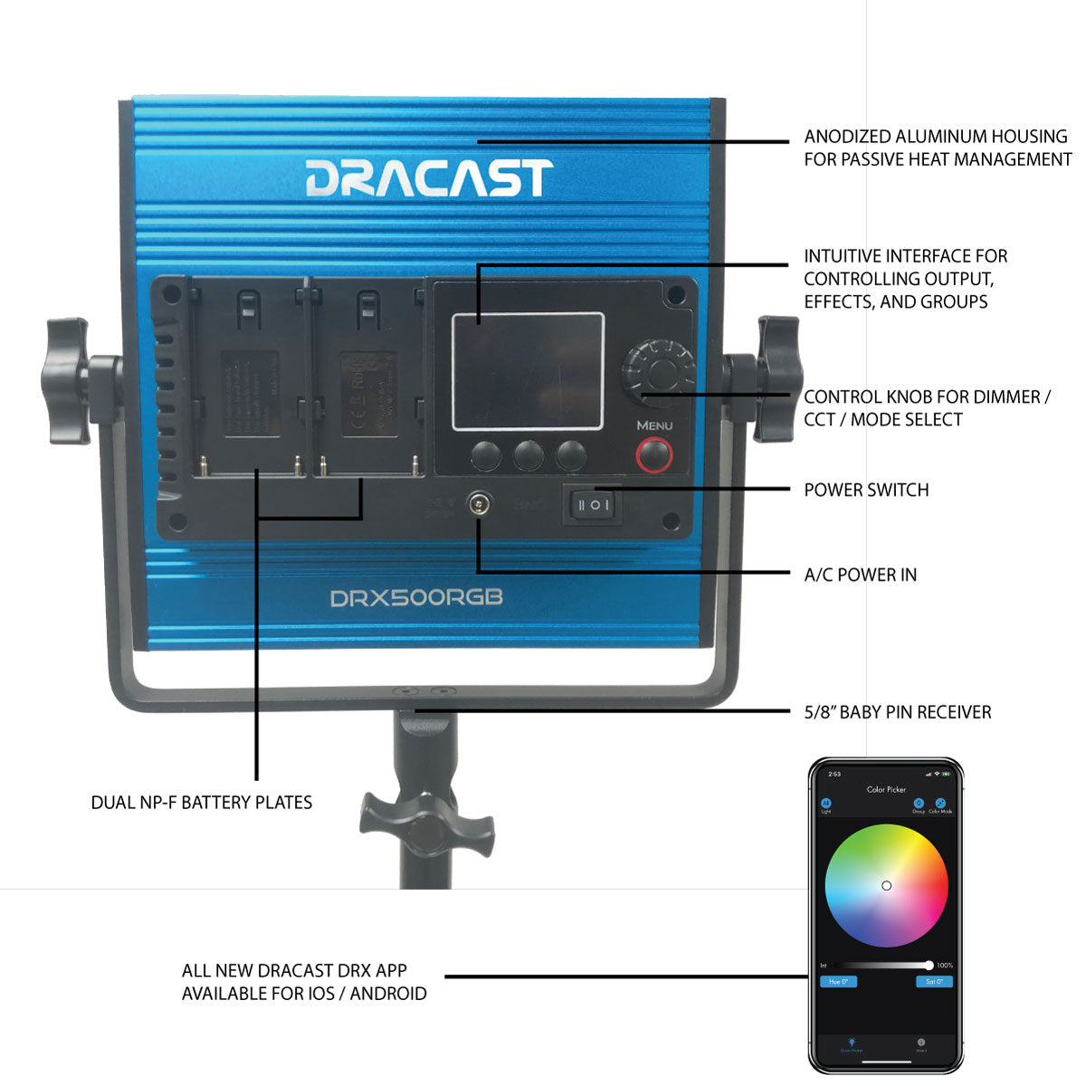 Dracast X Series LED500 RGB and Bi-Color LED 3 Light Kit with Nylon Padded Travel Case