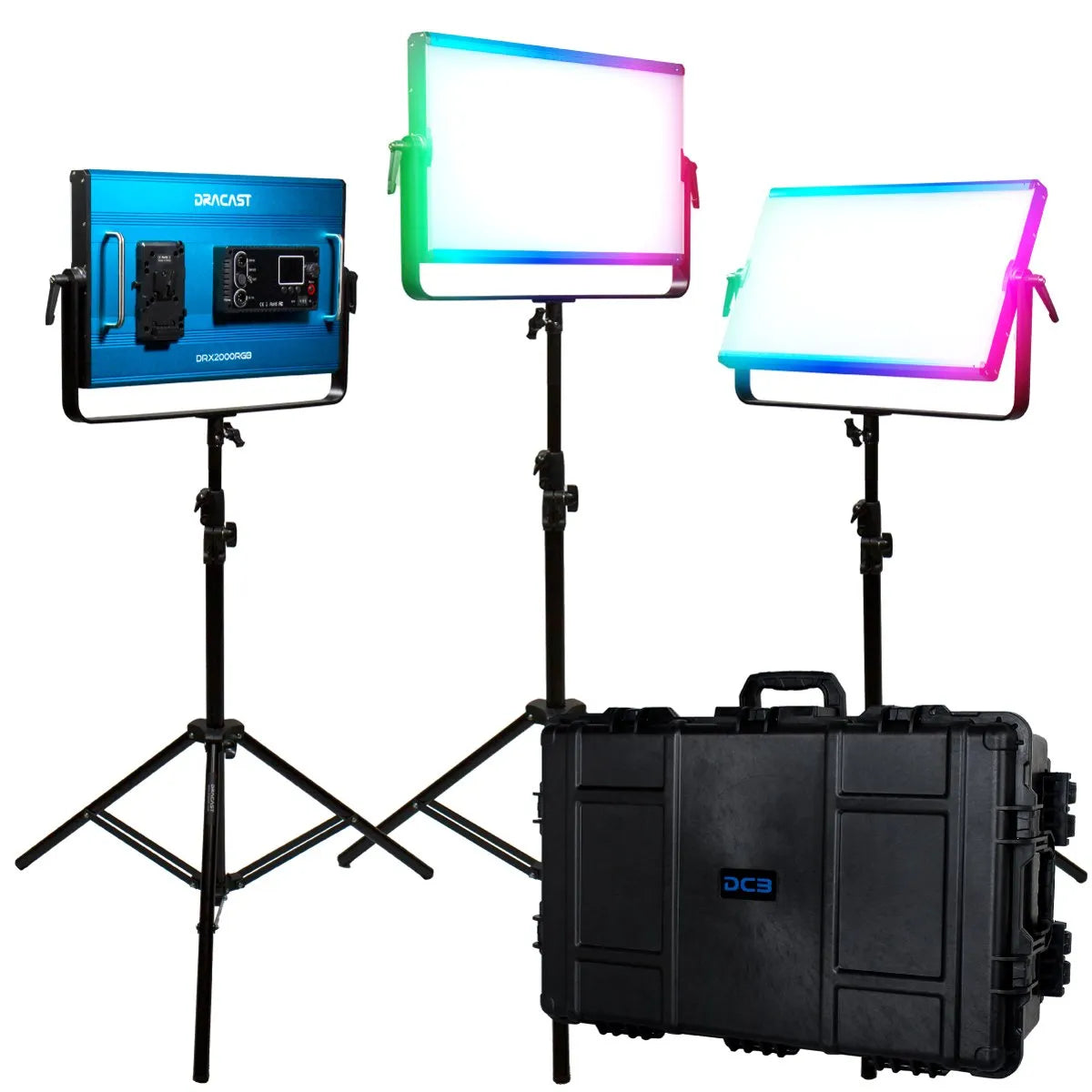Dracast X Series LED2000 RGB and Bi-Color LED 3 Light Kit with Injection Molded Travel Case