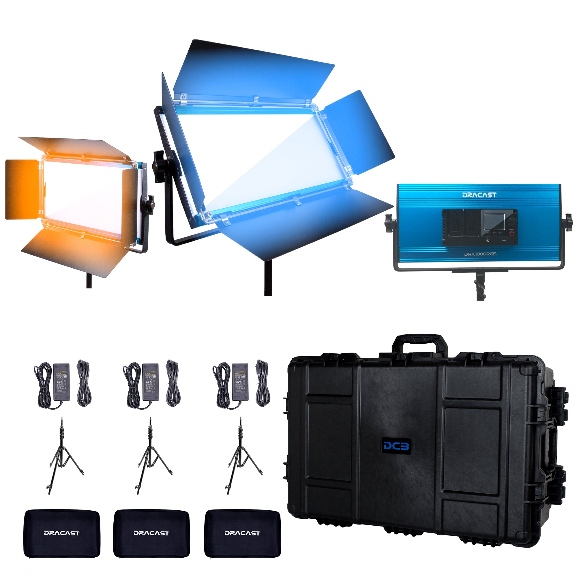 Dracast X Series LED1000 Bi-Color LED 3 Light Kit with Injection Molded Travel Case