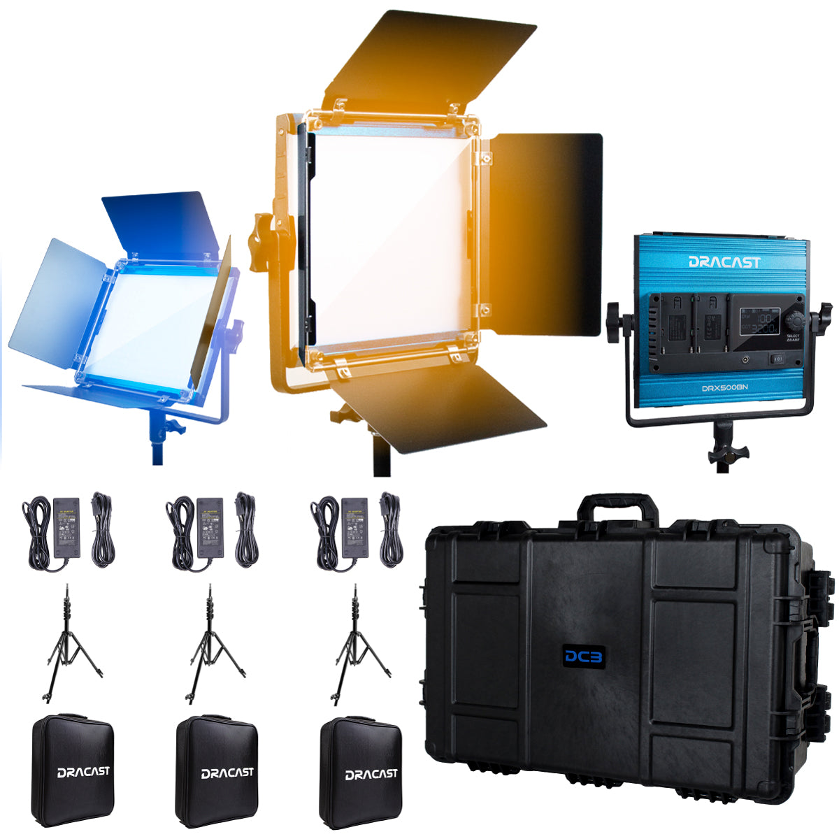Dracast X Series LED500 Bi-Color LED 3 Light Kit with Injection Molded Travel Case