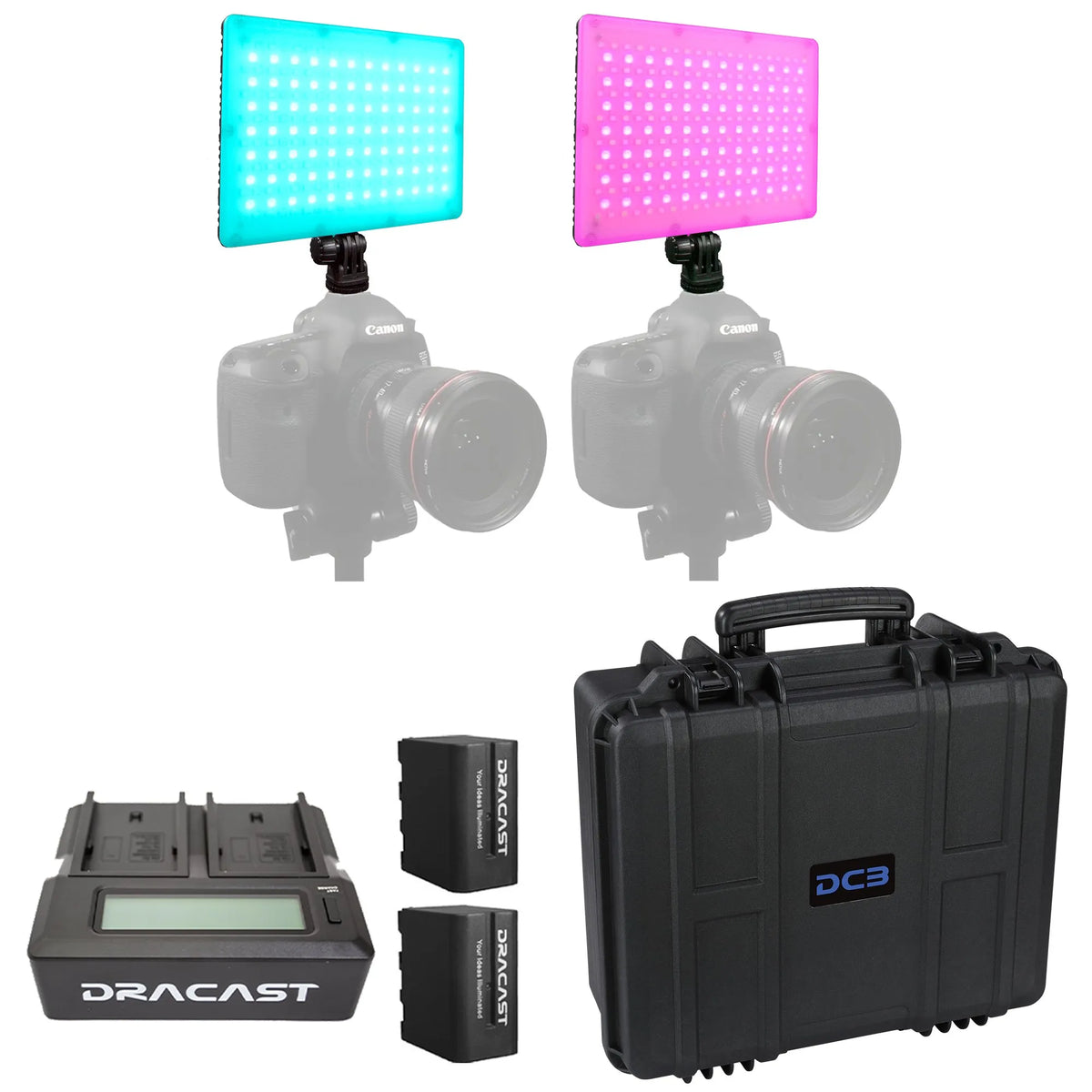 Dracast X Series LED Lighting Kit 27 (x2 DRX240RGB, Battery Kits, 5304F Travel Case)