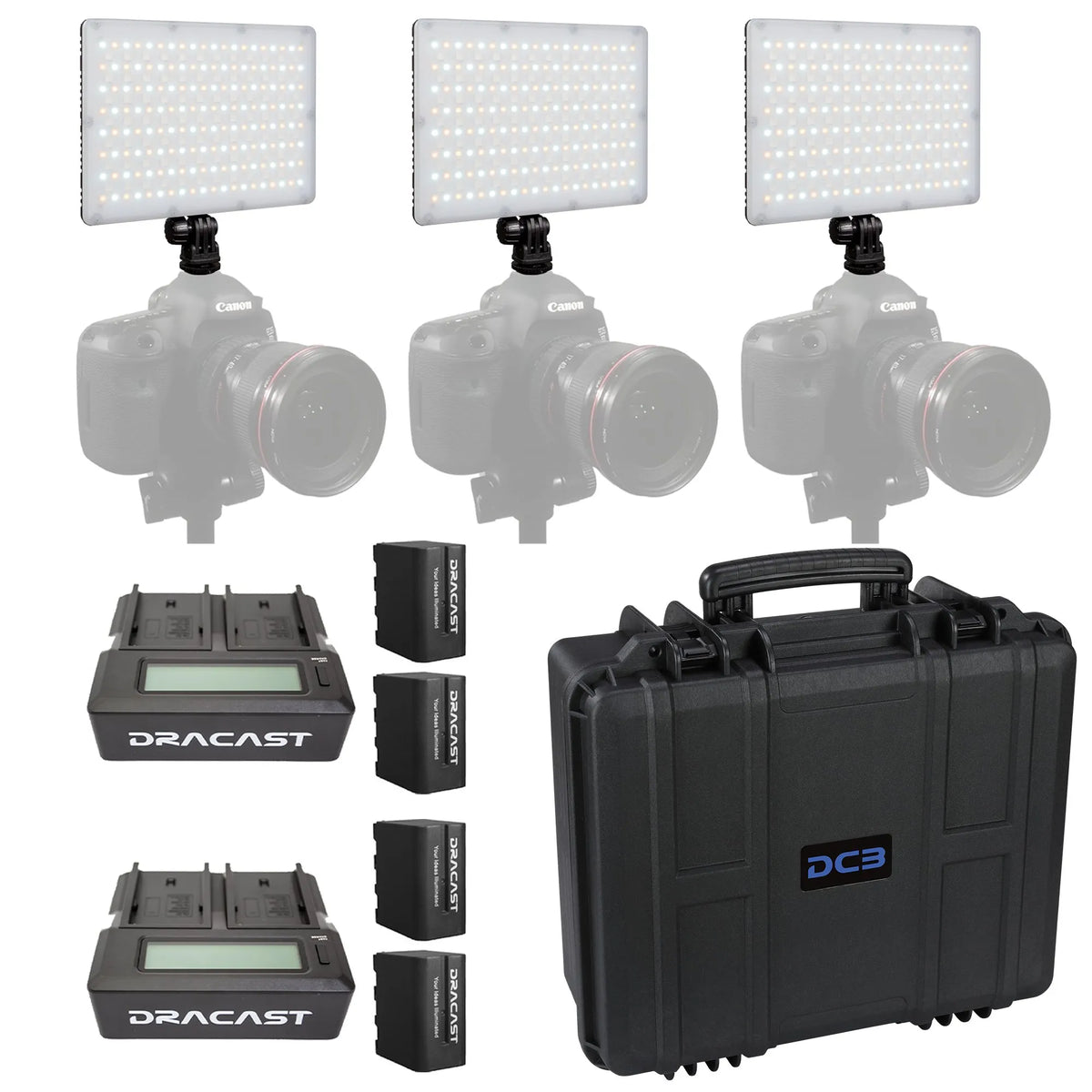 Dracast X Series LED Lighting Kit 31 (x3 DRX240B, Battery Kits, 5304F Travel Case)